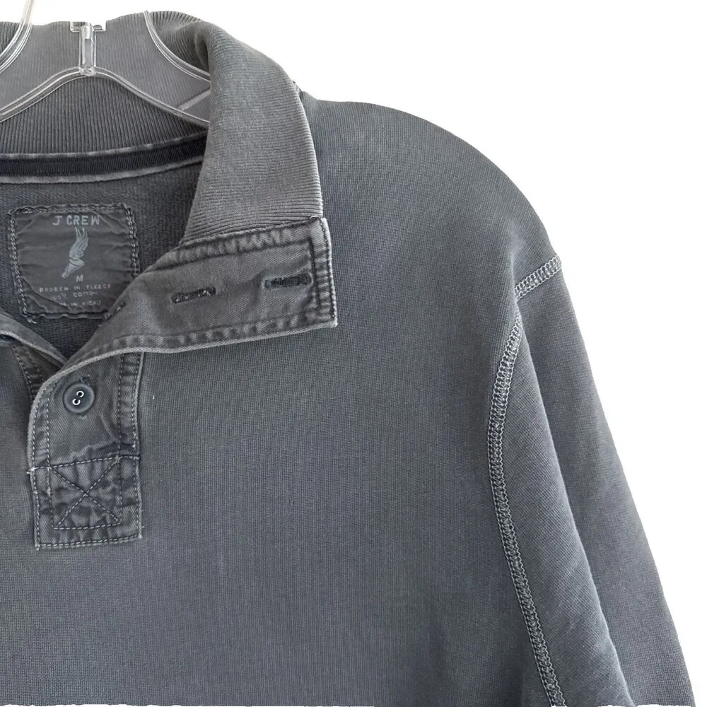 J Crew Henley Broken In Fleece Sweatshirt Mens Sz M Grunge Gray Cotton Popover